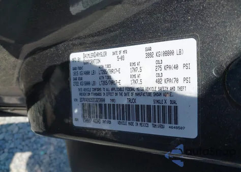 2003 Dodge Ram 2500 Slt/Laramie/St from USA, damaged, VIN 3D7KA28D53G823800